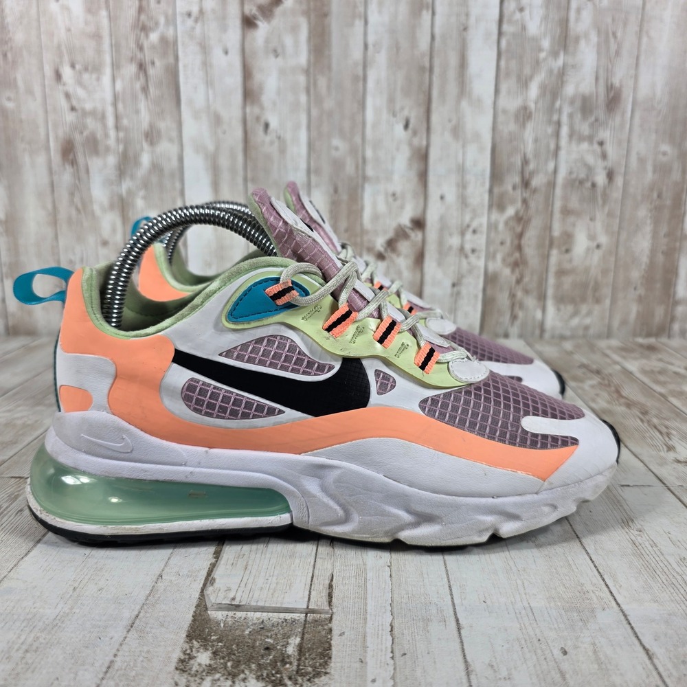 Nike Air Max 270 React Womens 7.5 Plum Chalk Orange White CJ0620-600 Sneakers